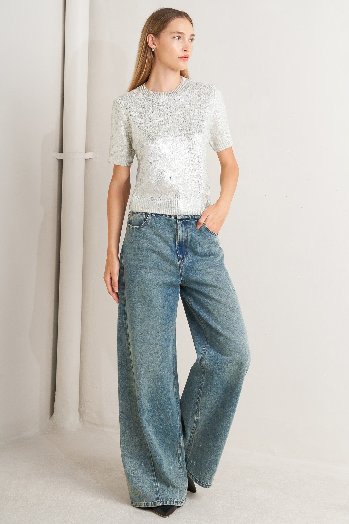 SILVER GLOW KNIT TOP Flying Tomato