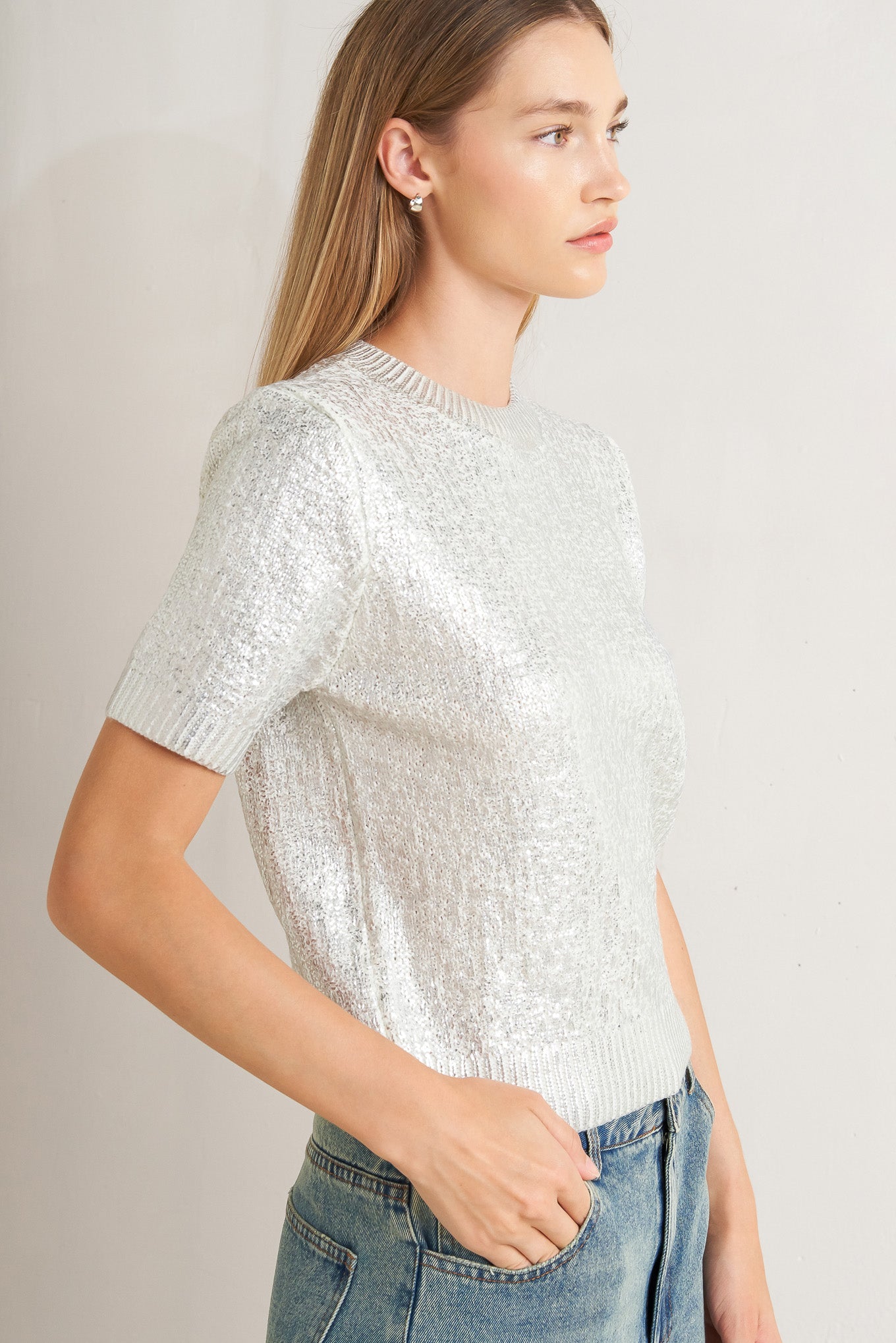 SILVER GLOW KNIT TOP Flying Tomato