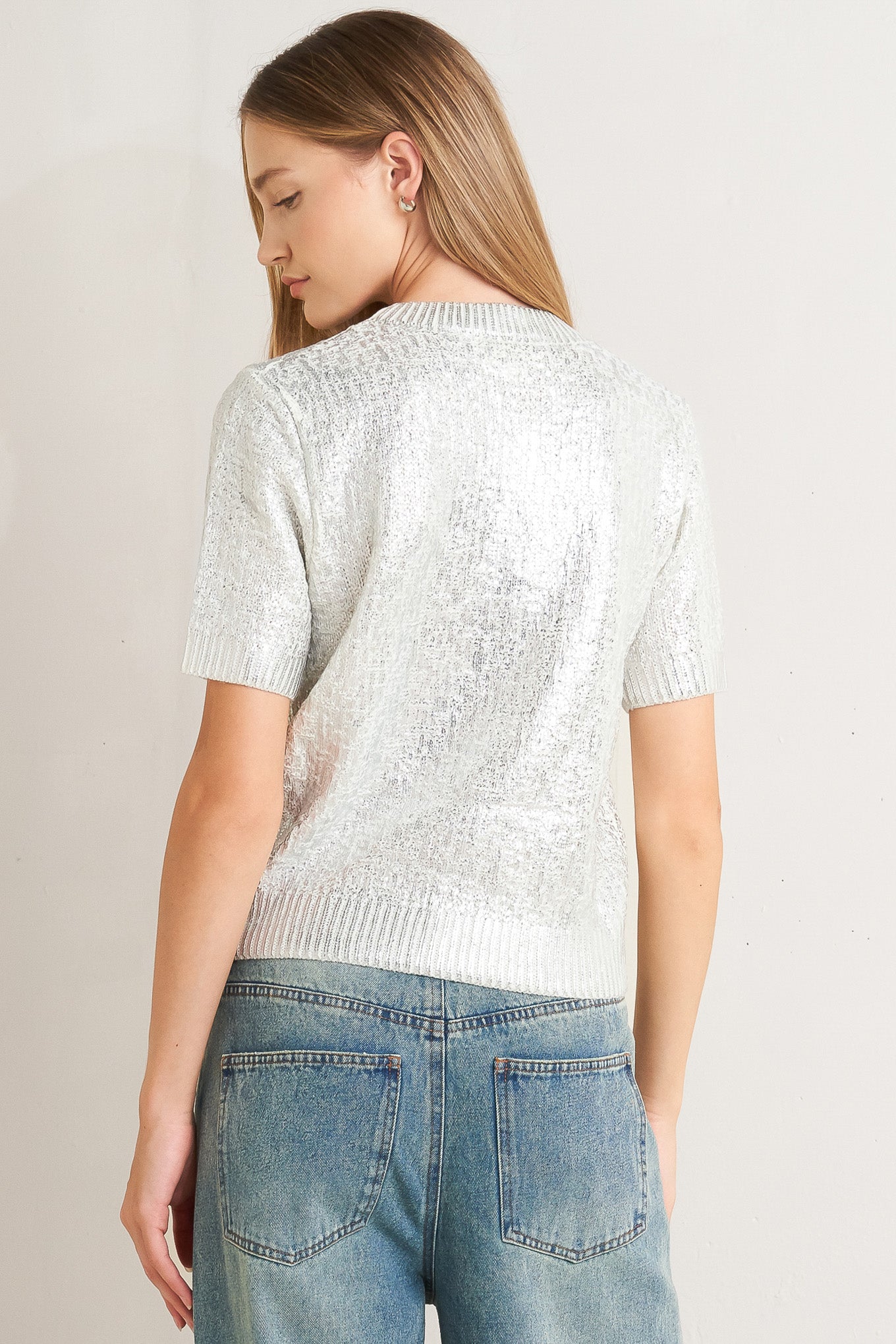 SILVER GLOW KNIT TOP Flying Tomato