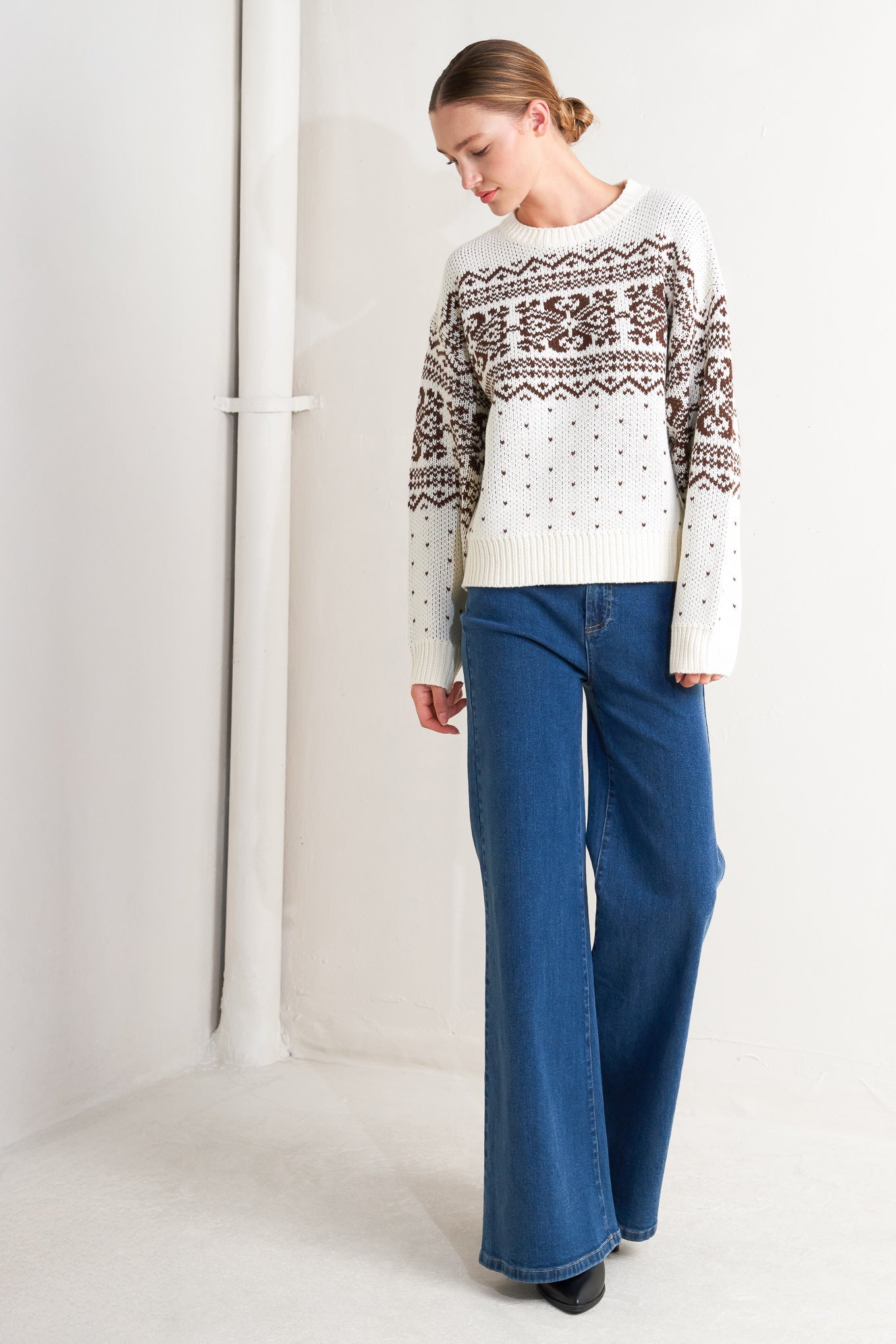 Snowflake Glam Pullover Sweater Top Acrylic Knit Cozy