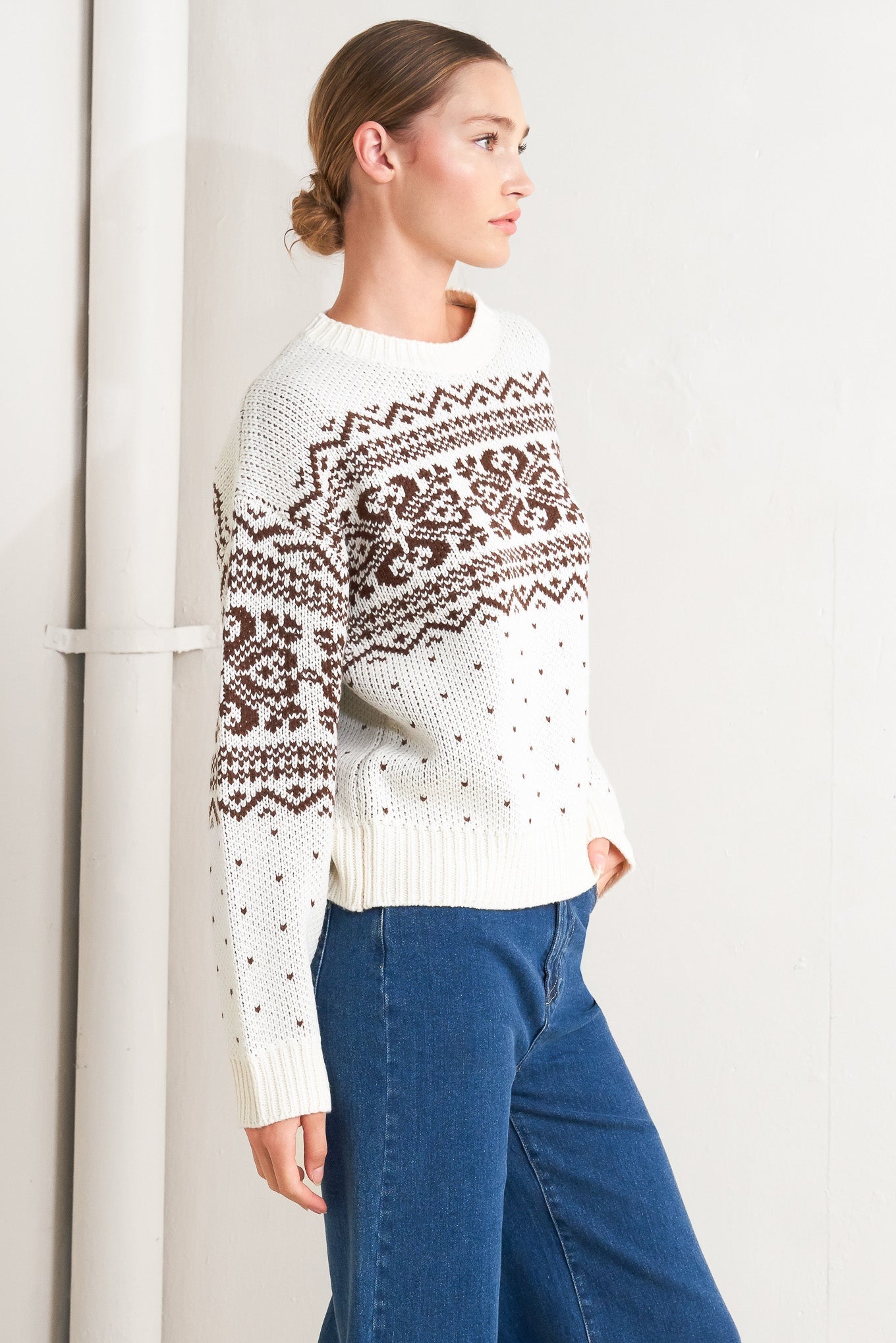 Snowflake Glam Pullover Sweater Top Acrylic Knit Cozy