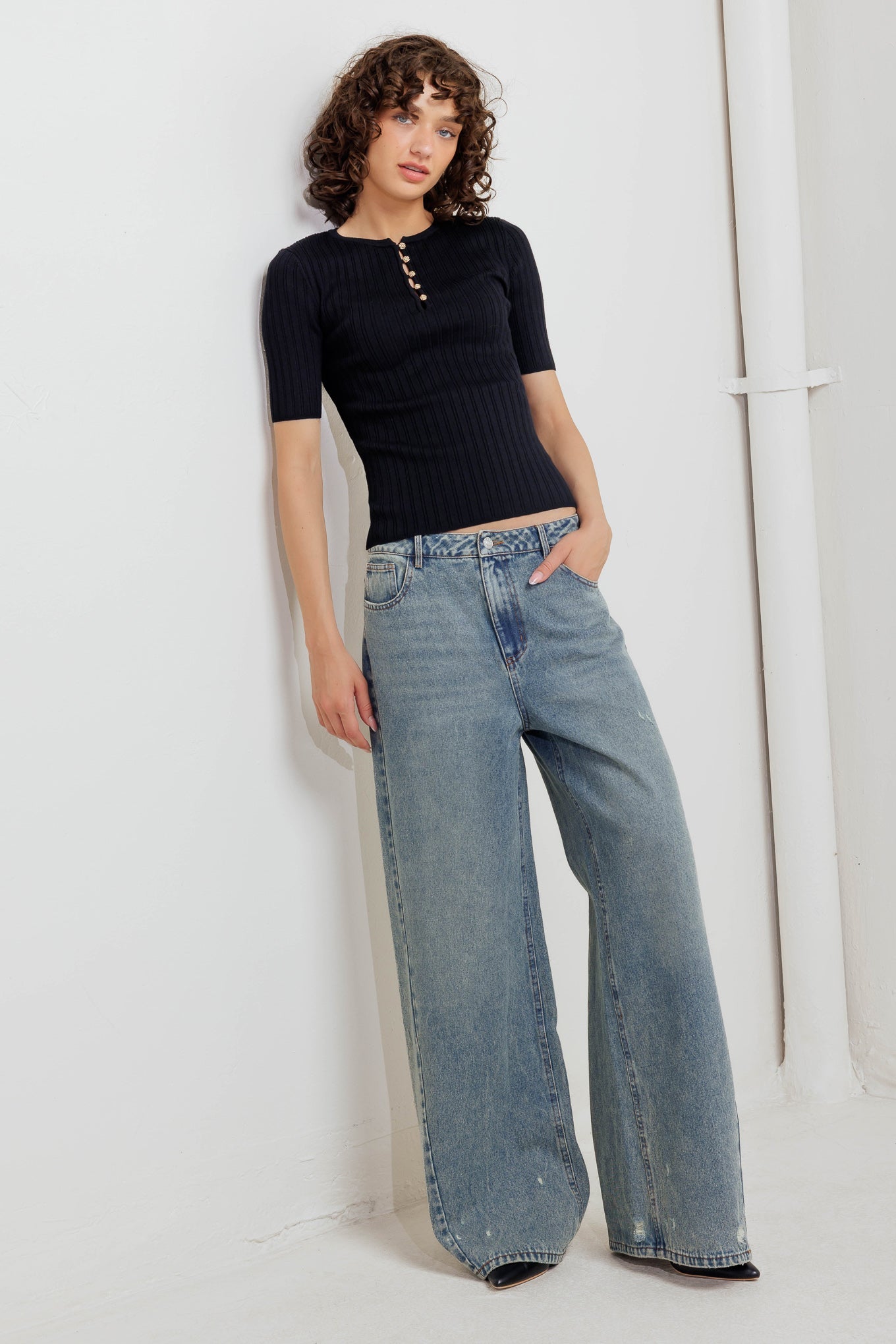 MODERN CURL SWEATER KNIT TOP Flying Tomato