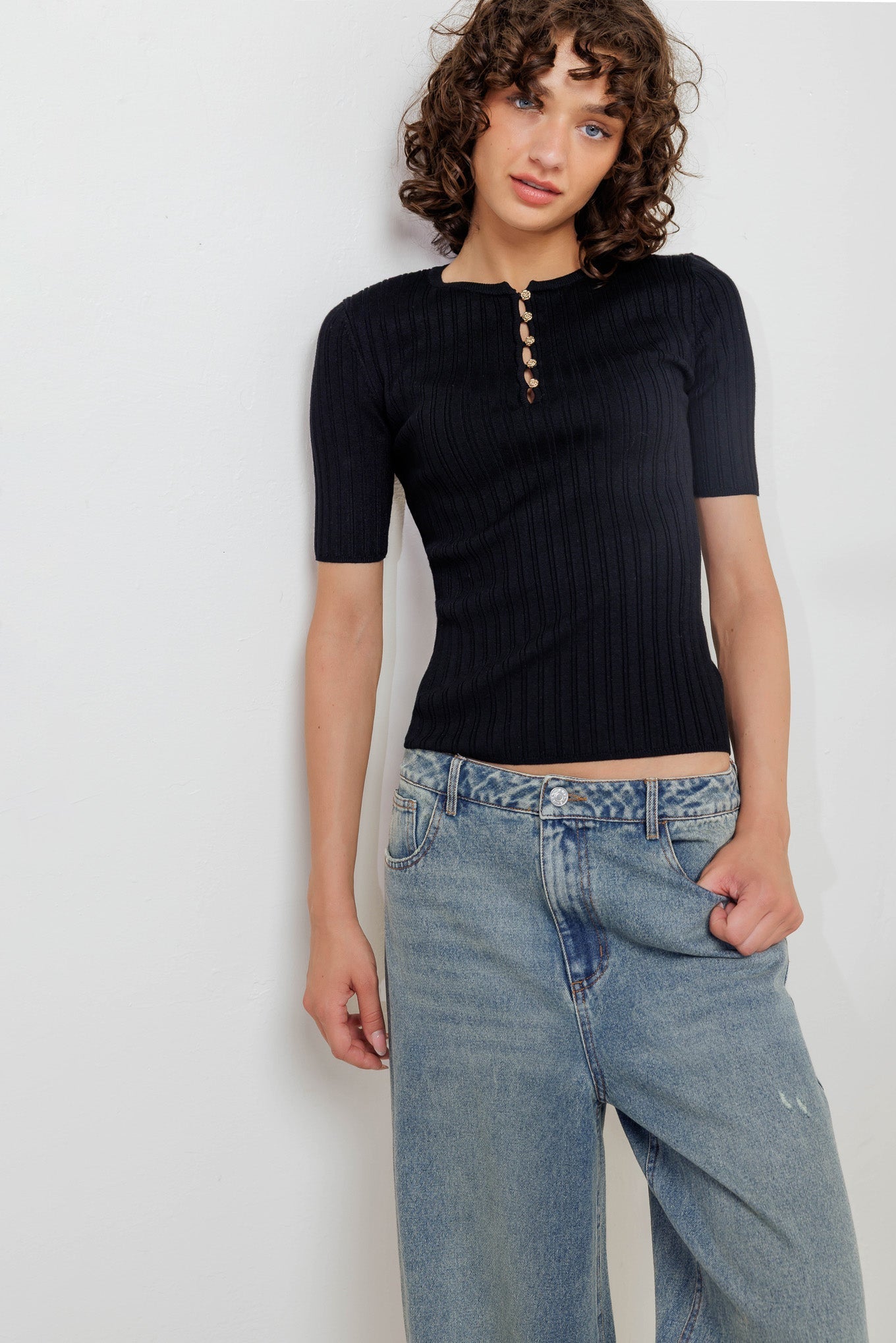 MODERN CURL SWEATER KNIT TOP Flying Tomato