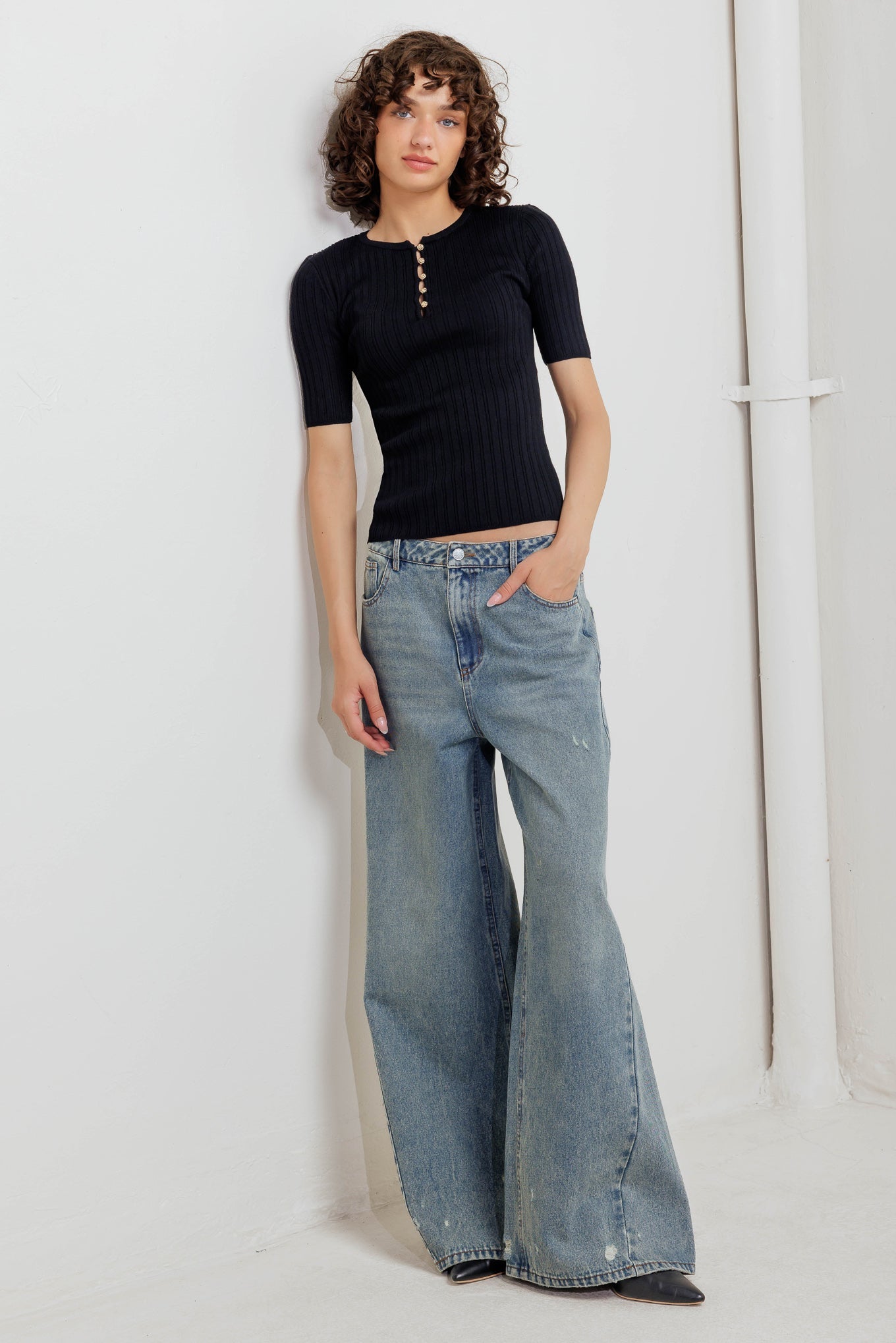 MODERN CURL SWEATER KNIT TOP Flying Tomato