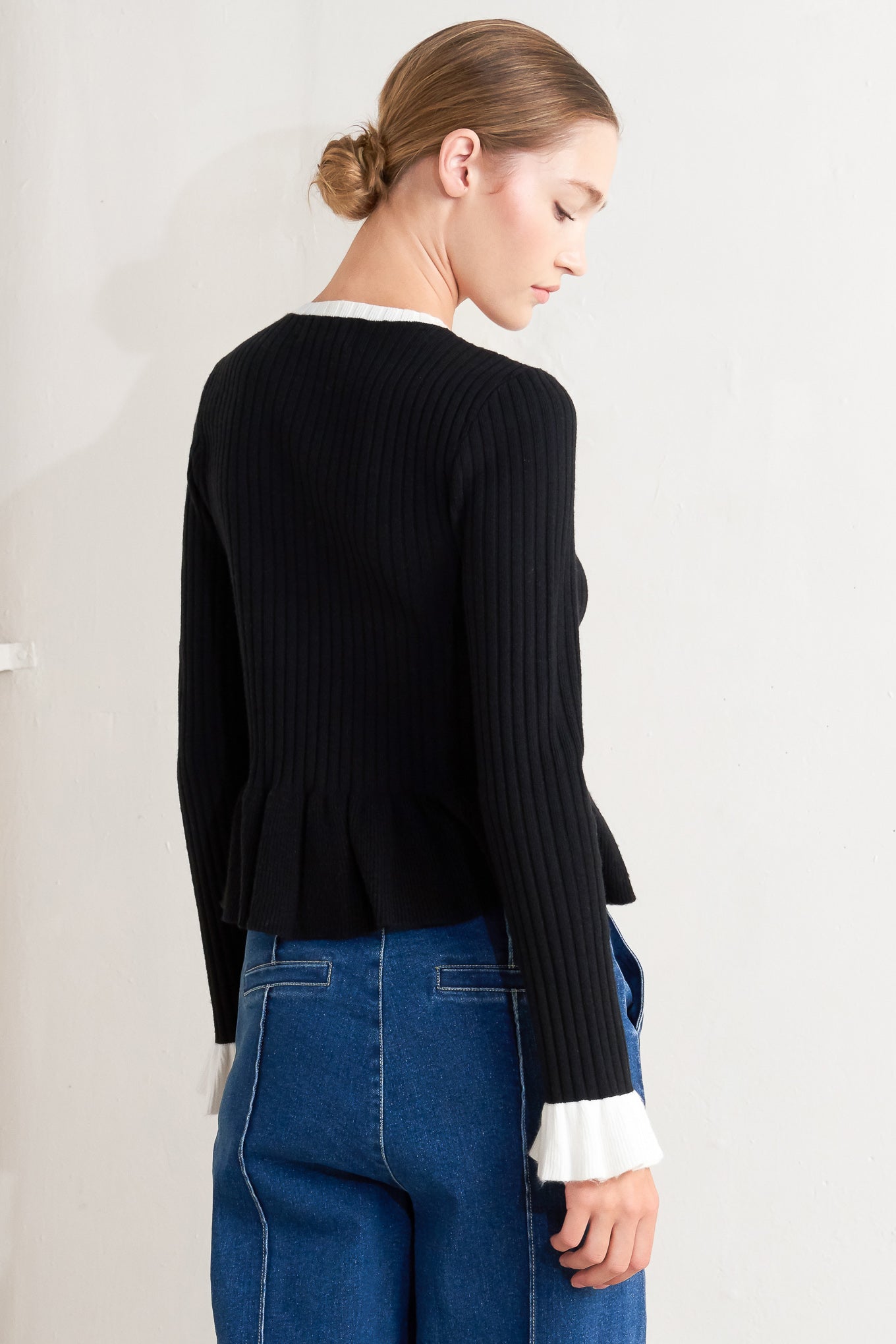 Delicate Edge Sweater Knit Top With Ruffled Sleeves Flying Tomato