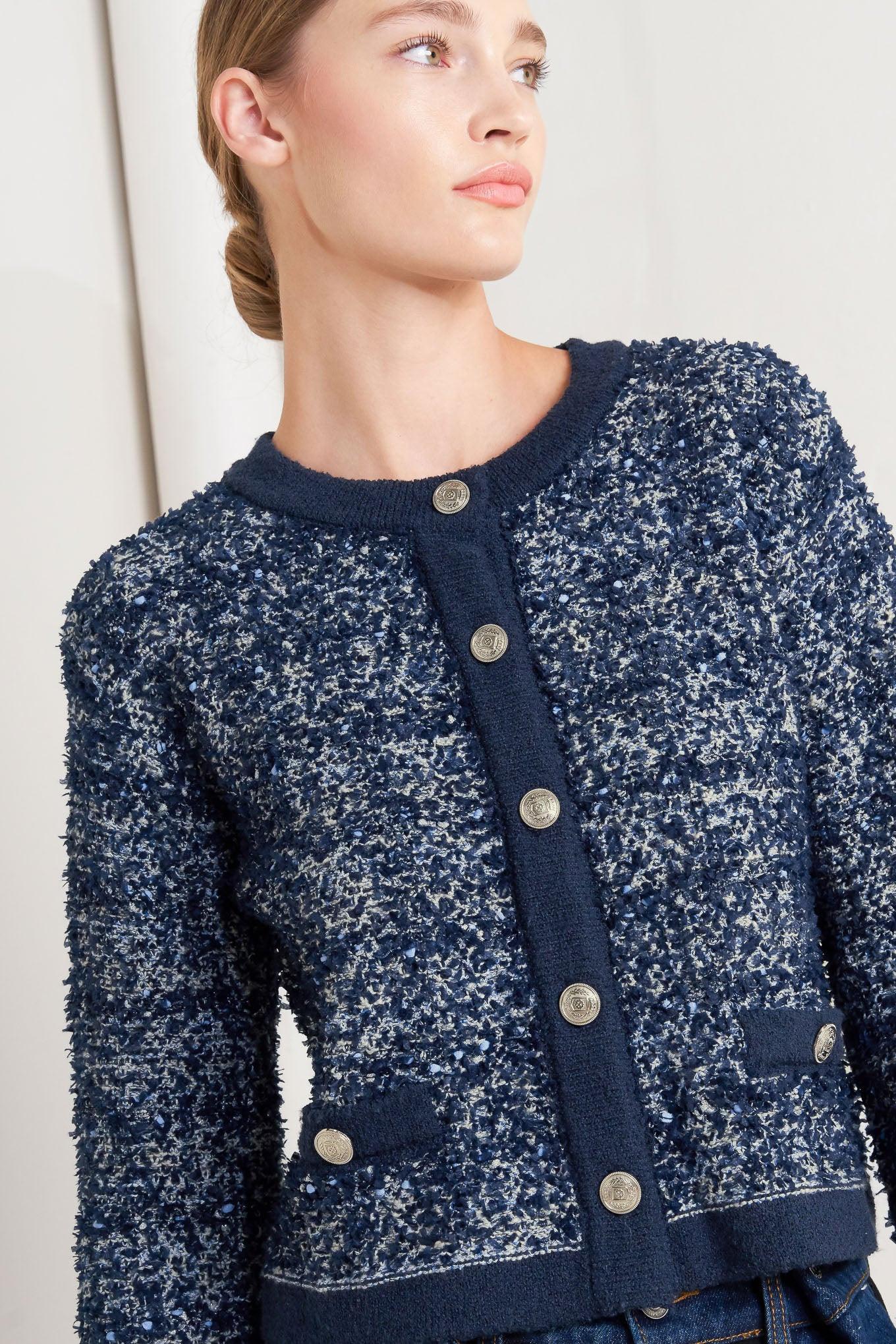 Flying Tomato Boutique Glance Sweater Knit Cardigan, a cozy open-front women's knitwear piece in a soft beige hue.