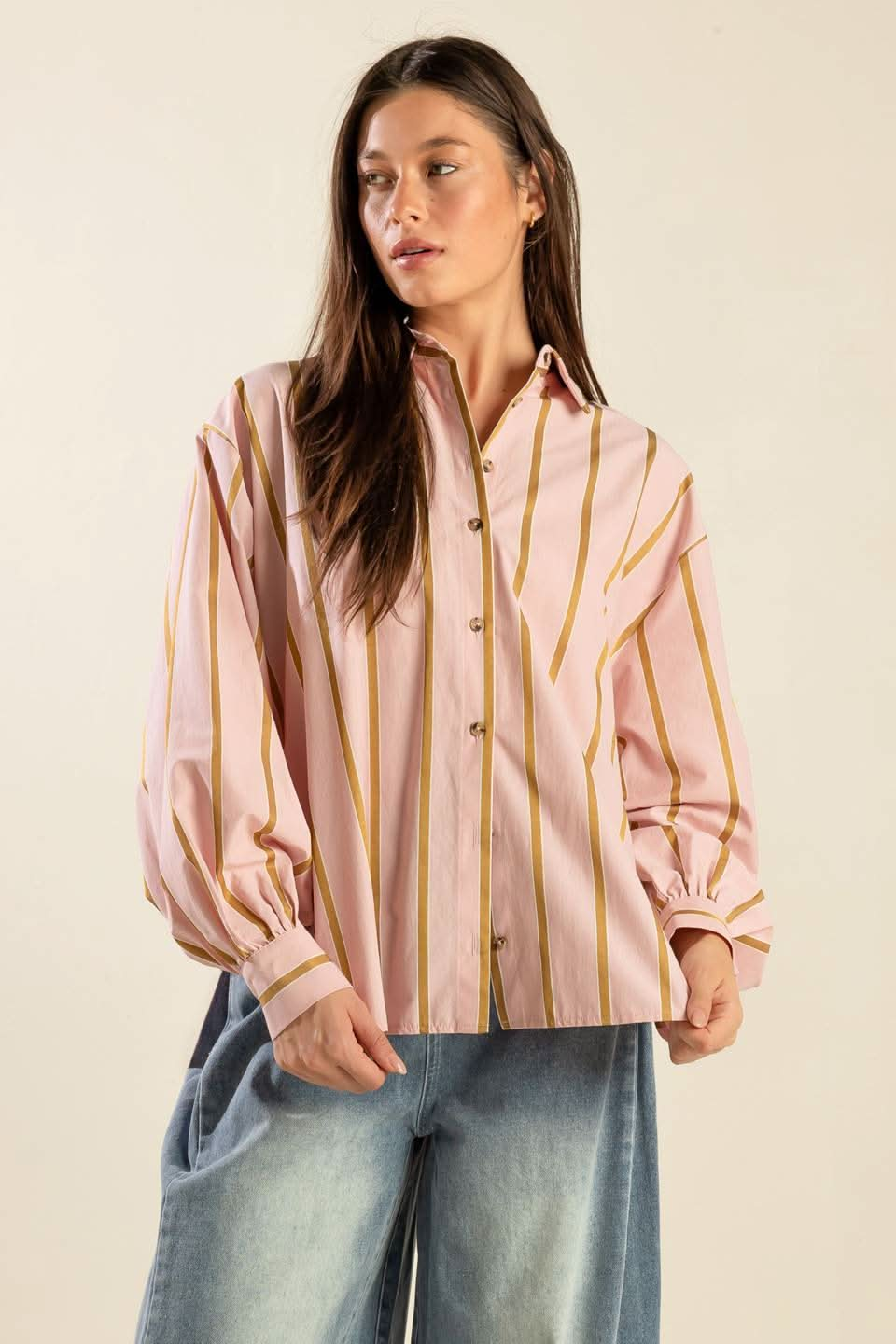 OVERSIZED STRIPED WOVEN SHIRT WITH BACK CUT OUT