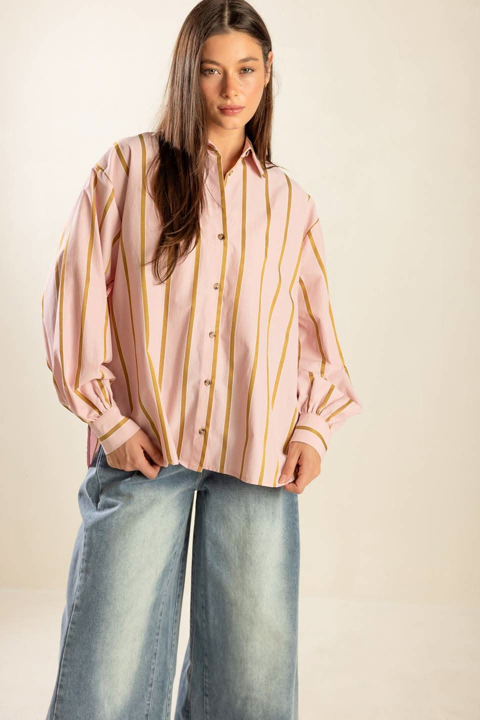 OVERSIZED STRIPED WOVEN SHIRT WITH BACK CUT OUT