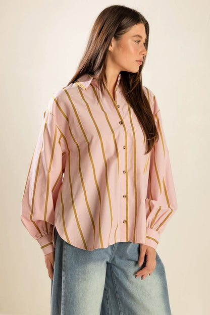 OVERSIZED STRIPED WOVEN SHIRT WITH BACK CUT OUT