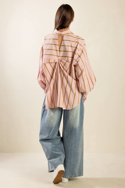 OVERSIZED STRIPED WOVEN SHIRT WITH BACK CUT OUT