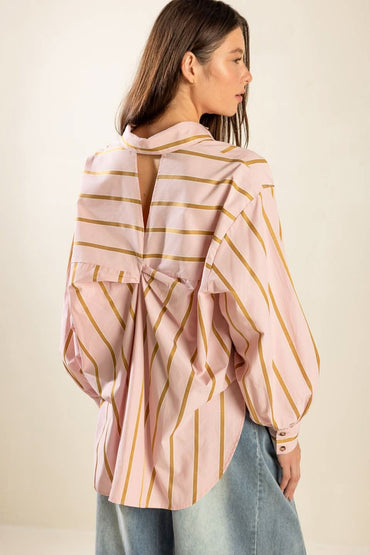 OVERSIZED STRIPED WOVEN SHIRT WITH BACK CUT OUT