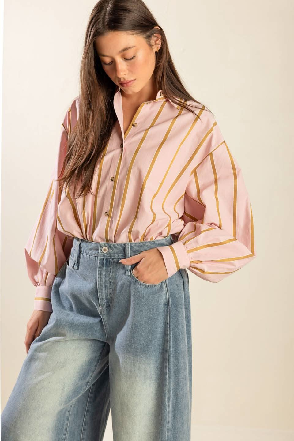 OVERSIZED STRIPED WOVEN SHIRT WITH BACK CUT OUT