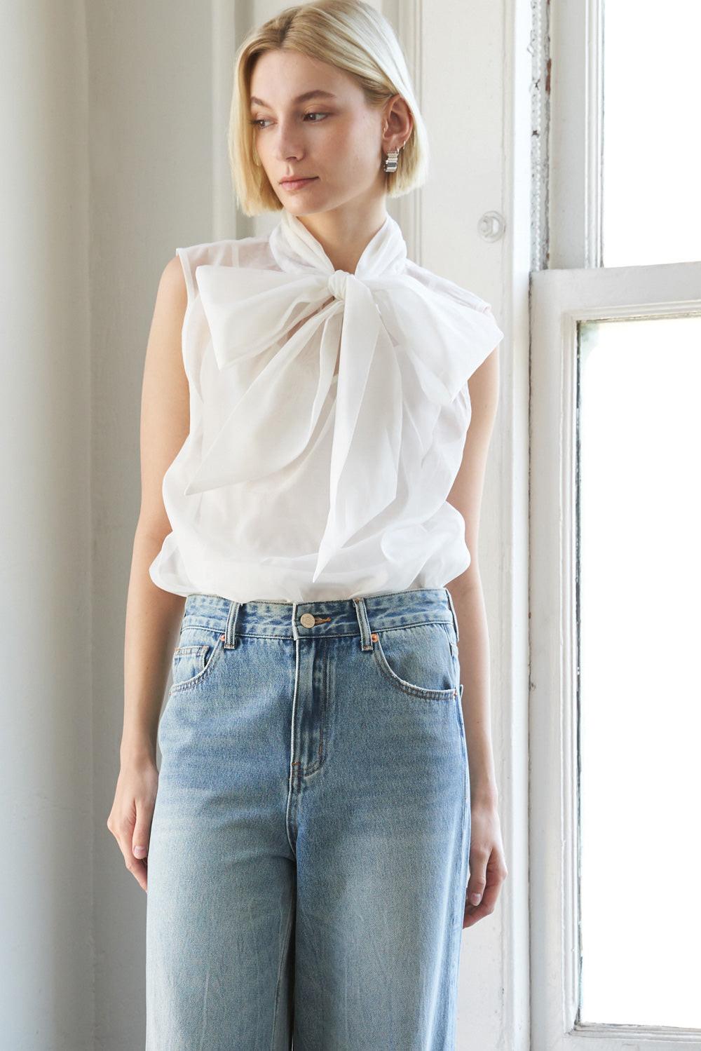 Flying Tomato Shine For Us Organza Top, showcasing its delicate sheer fabric and flattering silhouette.