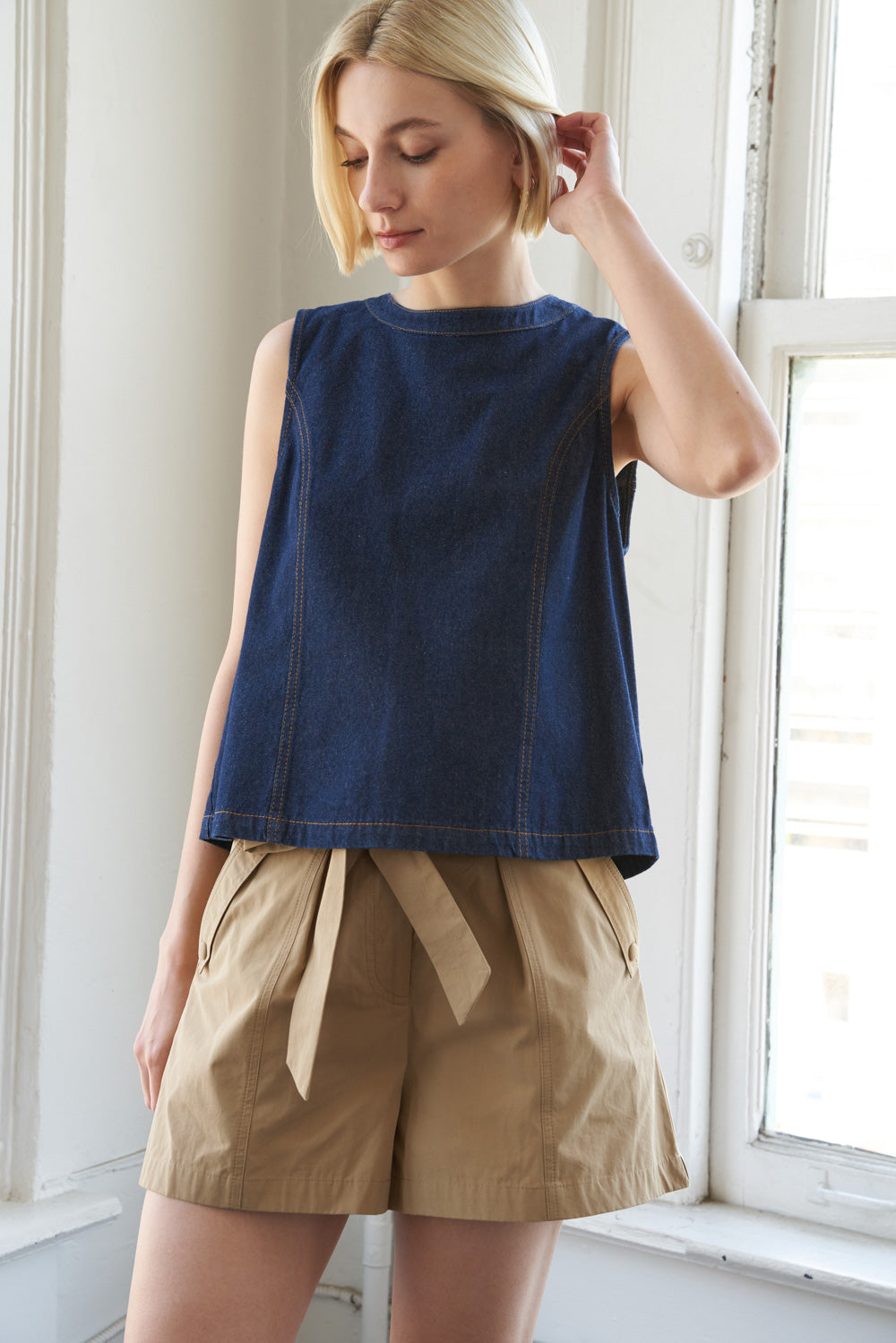 SUNLIT SERENITY DENIM TOP Flying Tomato