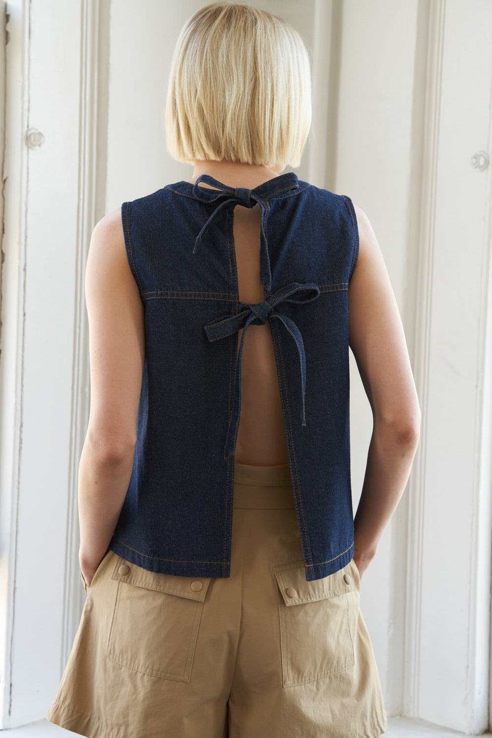 SUNLIT SERENITY DENIM TOP Flying Tomato