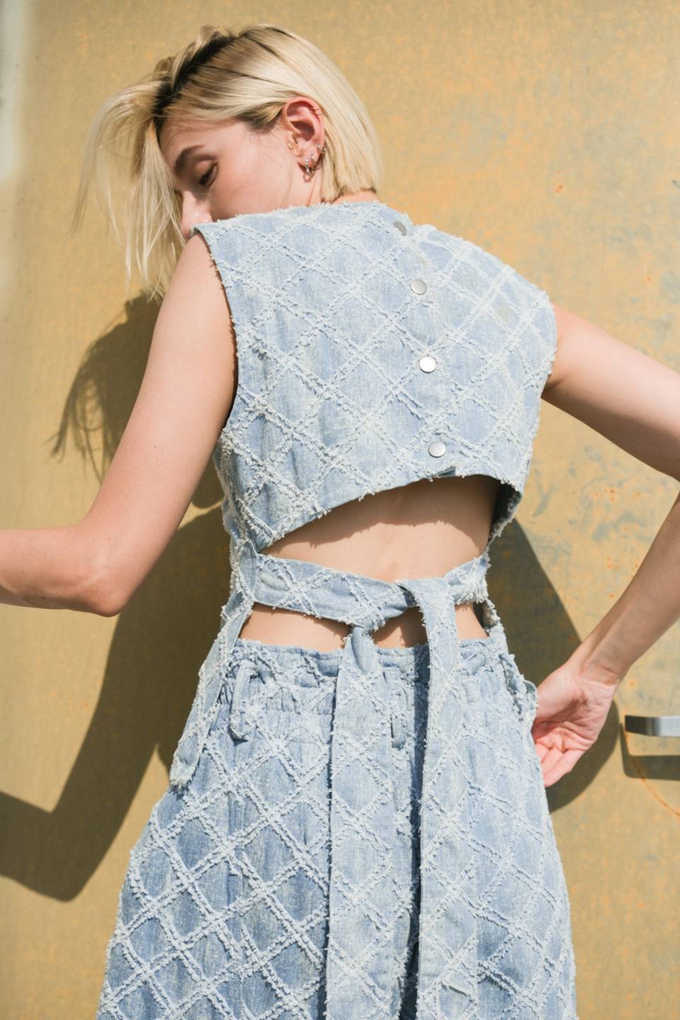 UNFOLDING CHAPTER DENIM TOP