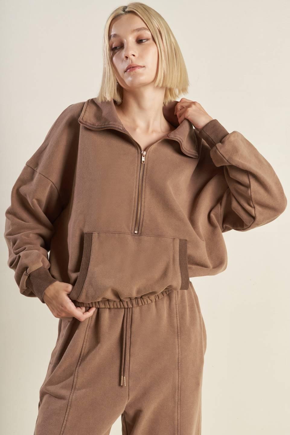 Love Salve presents Flying Tomato DELIGHTFUL DRAPE FRENCH TERRY SWEATSHIRT, showcasing its relaxed fit and soft fabric. A com