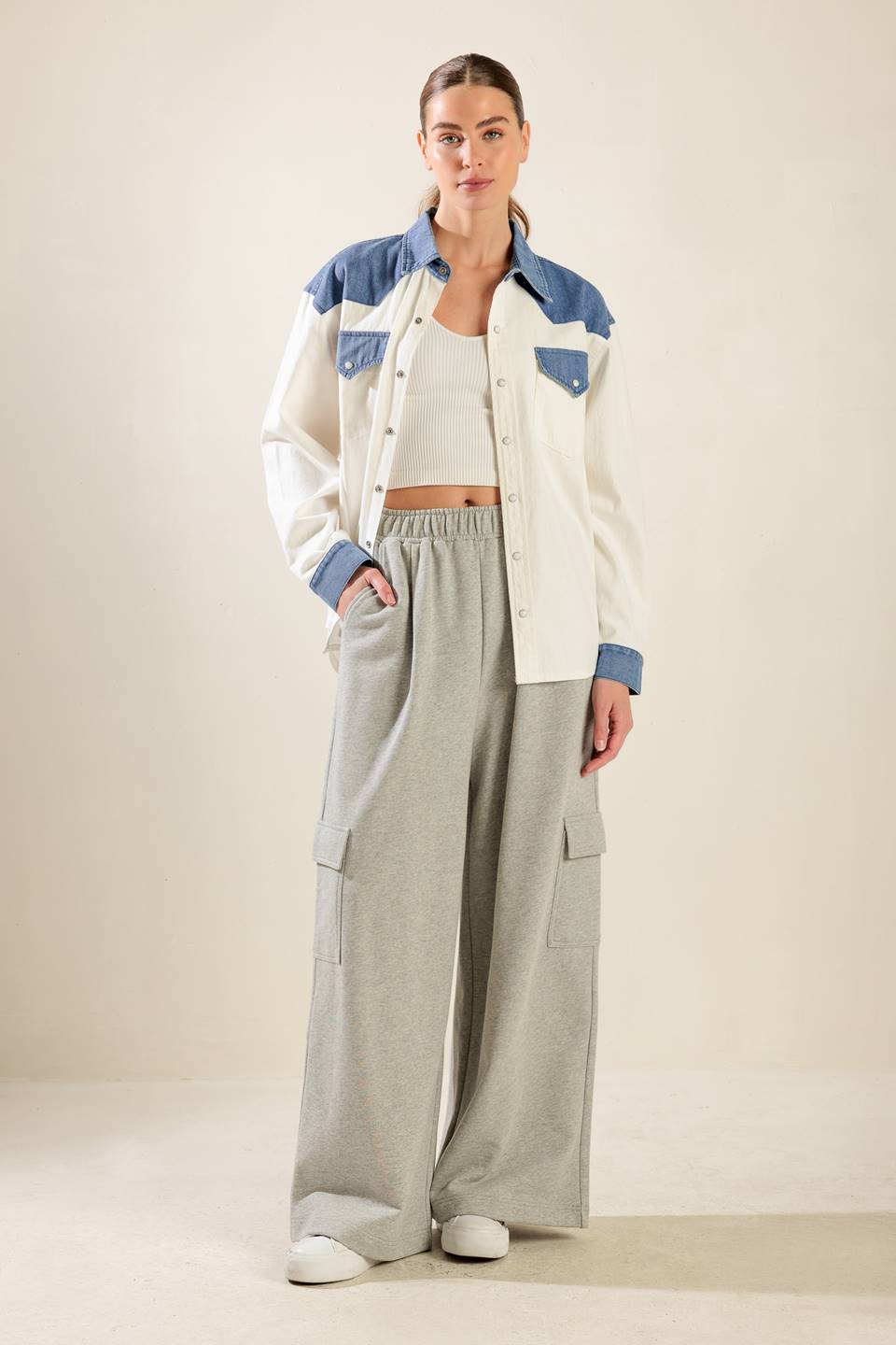 KEEP IT GOING WOVEN AND DENIM SHIRT Flying Tomato