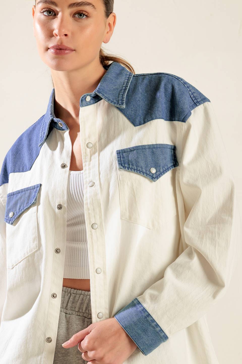 KEEP IT GOING WOVEN AND DENIM SHIRT Flying Tomato