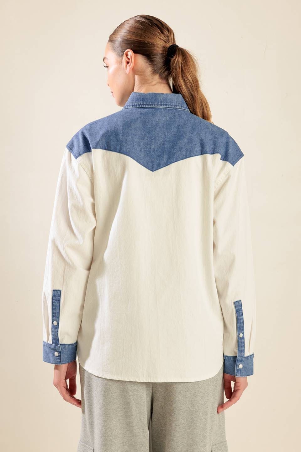 KEEP IT GOING WOVEN AND DENIM SHIRT Flying Tomato