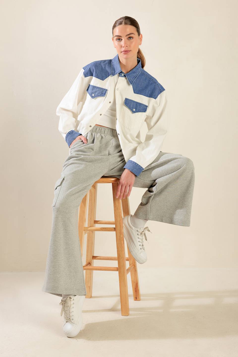 KEEP IT GOING WOVEN AND DENIM SHIRT Flying Tomato