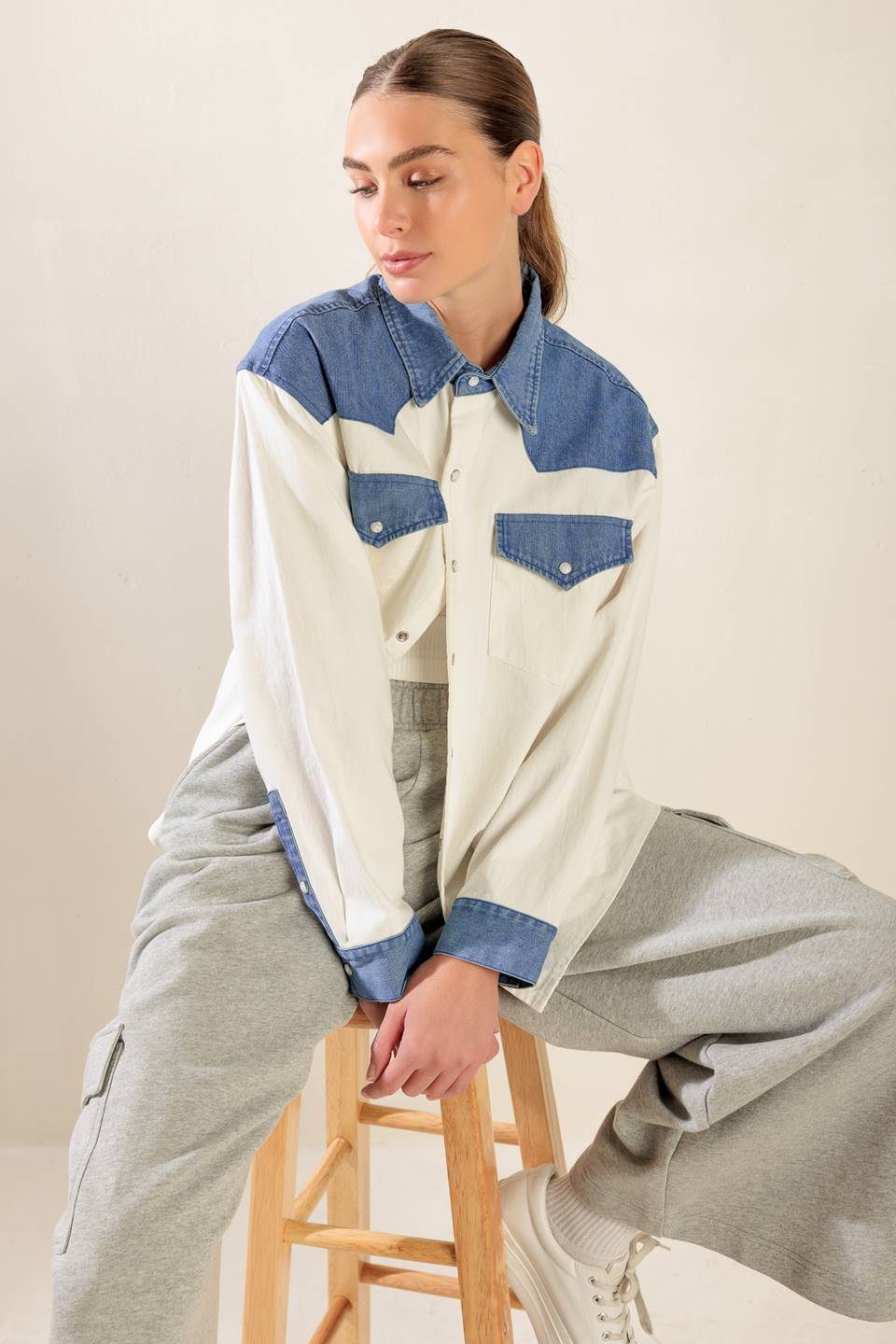 KEEP IT GOING WOVEN AND DENIM SHIRT Flying Tomato