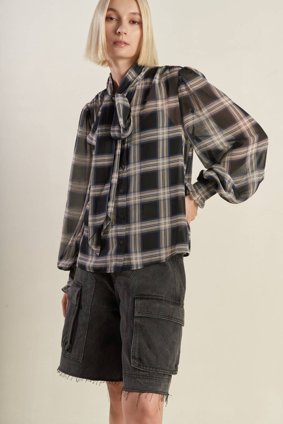 LOVELY INTUITION WOVEN PLAID TOP Flying Tomato