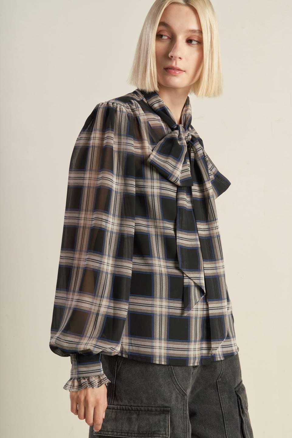 LOVELY INTUITION WOVEN PLAID TOP