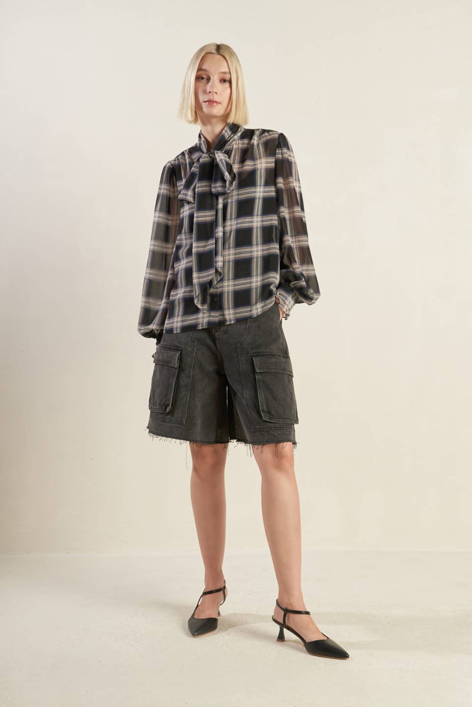 LOVELY INTUITION WOVEN PLAID TOP Flying Tomato
