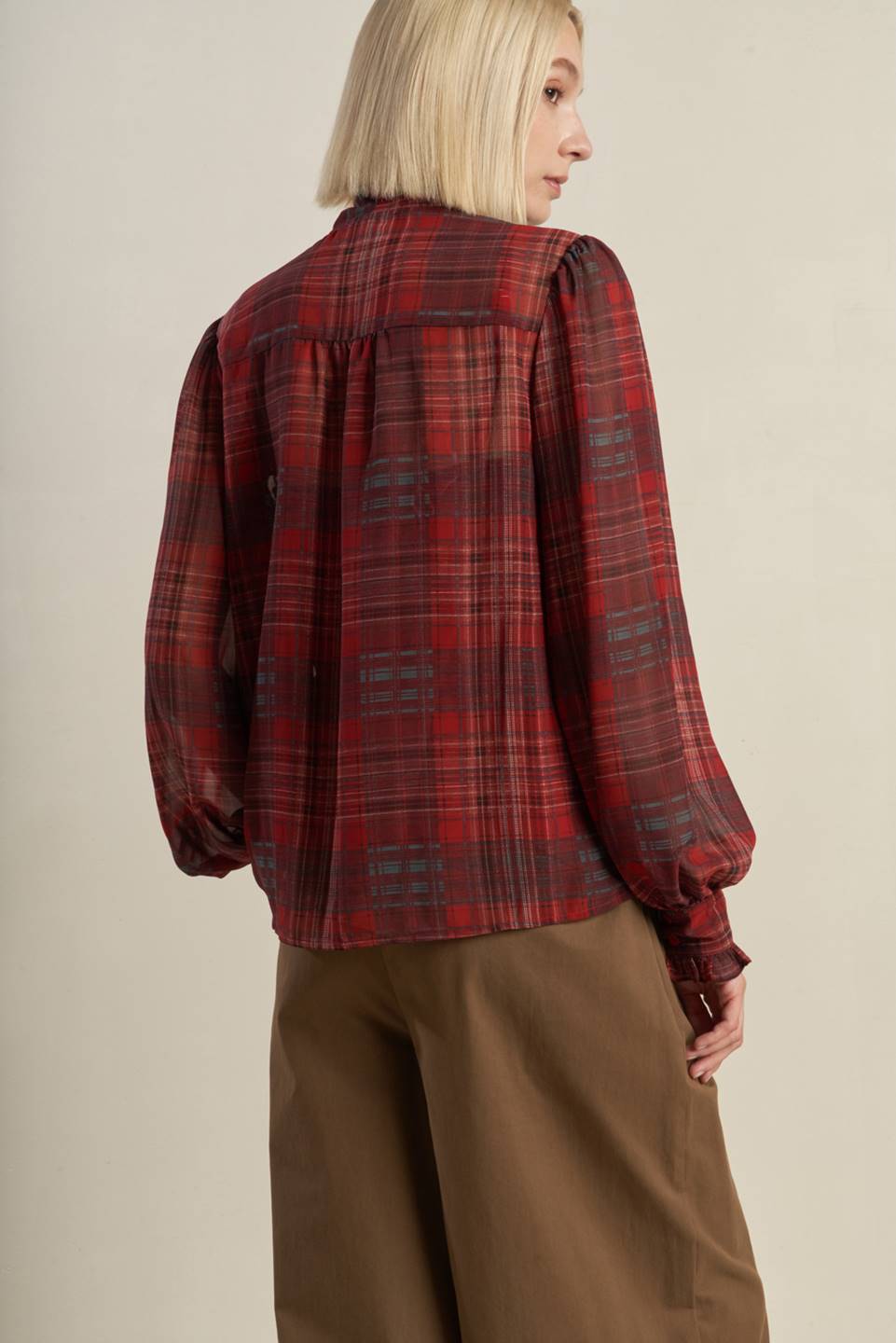 LOVELY INTUITION WOVEN PLAID TOP Flying Tomato