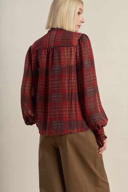 LOVELY INTUITION WOVEN PLAID TOP