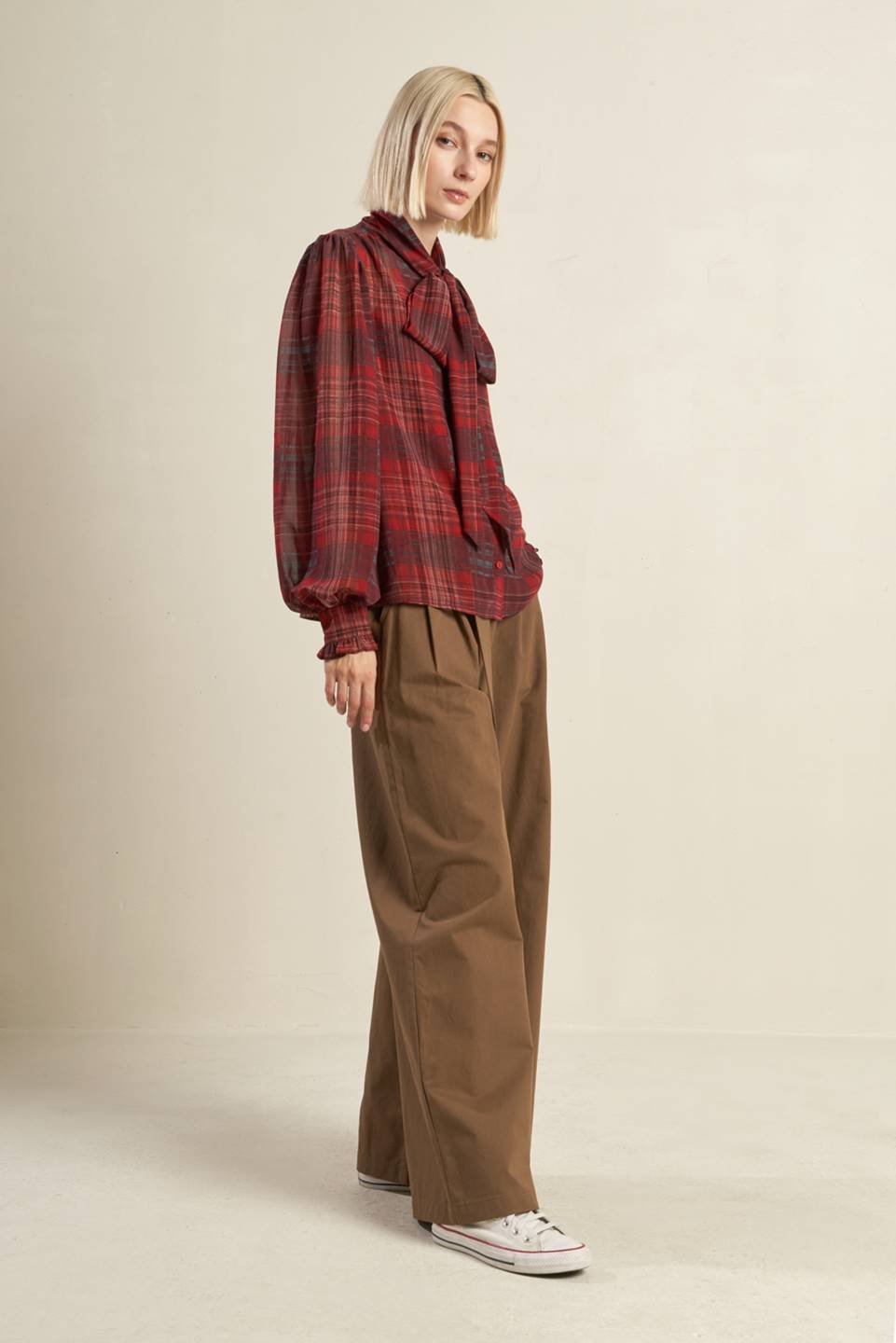 LOVELY INTUITION WOVEN PLAID TOP Flying Tomato