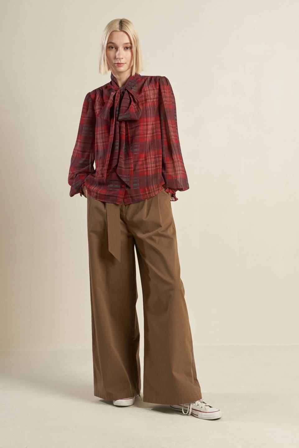 LOVELY INTUITION WOVEN PLAID TOP Flying Tomato