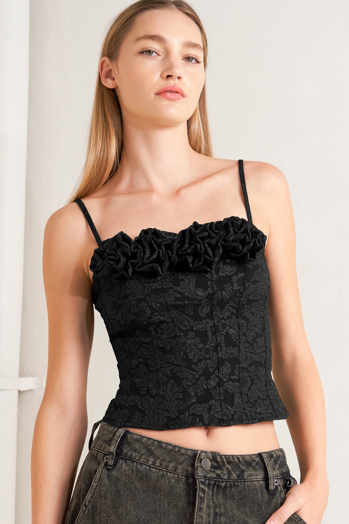 Forever Daydreaming Woven Top With Rosette Detail Tube Top Flying Tomato