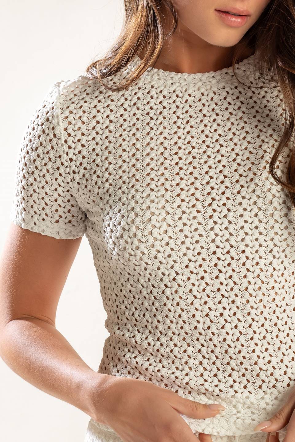 PRESENCE OF LOVE SEMI SHEER KNIT TOP Flying Tomato