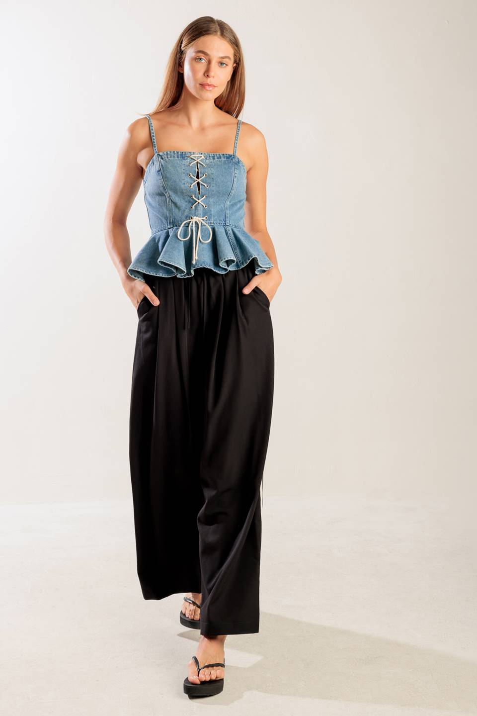 GRAND ENTRANCE INDIGO DENIM TOP Flying Tomato