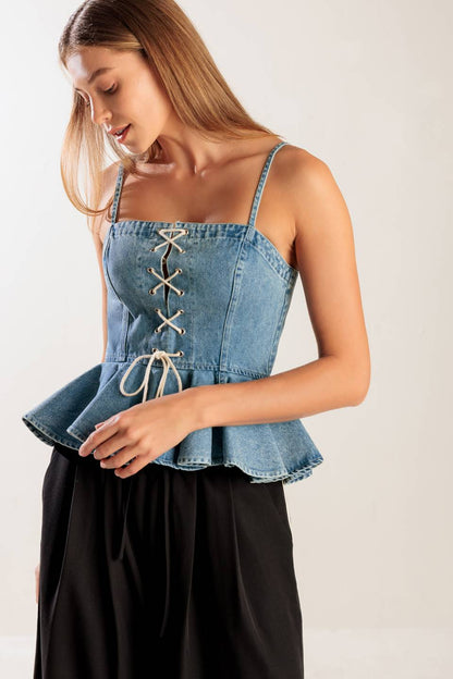 GRAND ENTRANCE INDIGO DENIM TOP