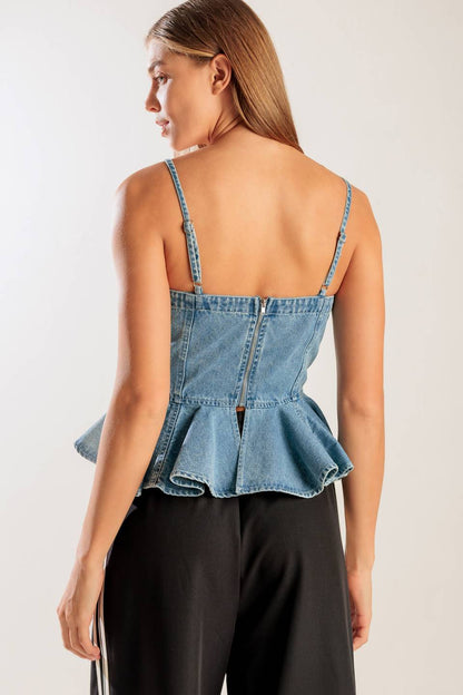 GRAND ENTRANCE INDIGO DENIM TOP