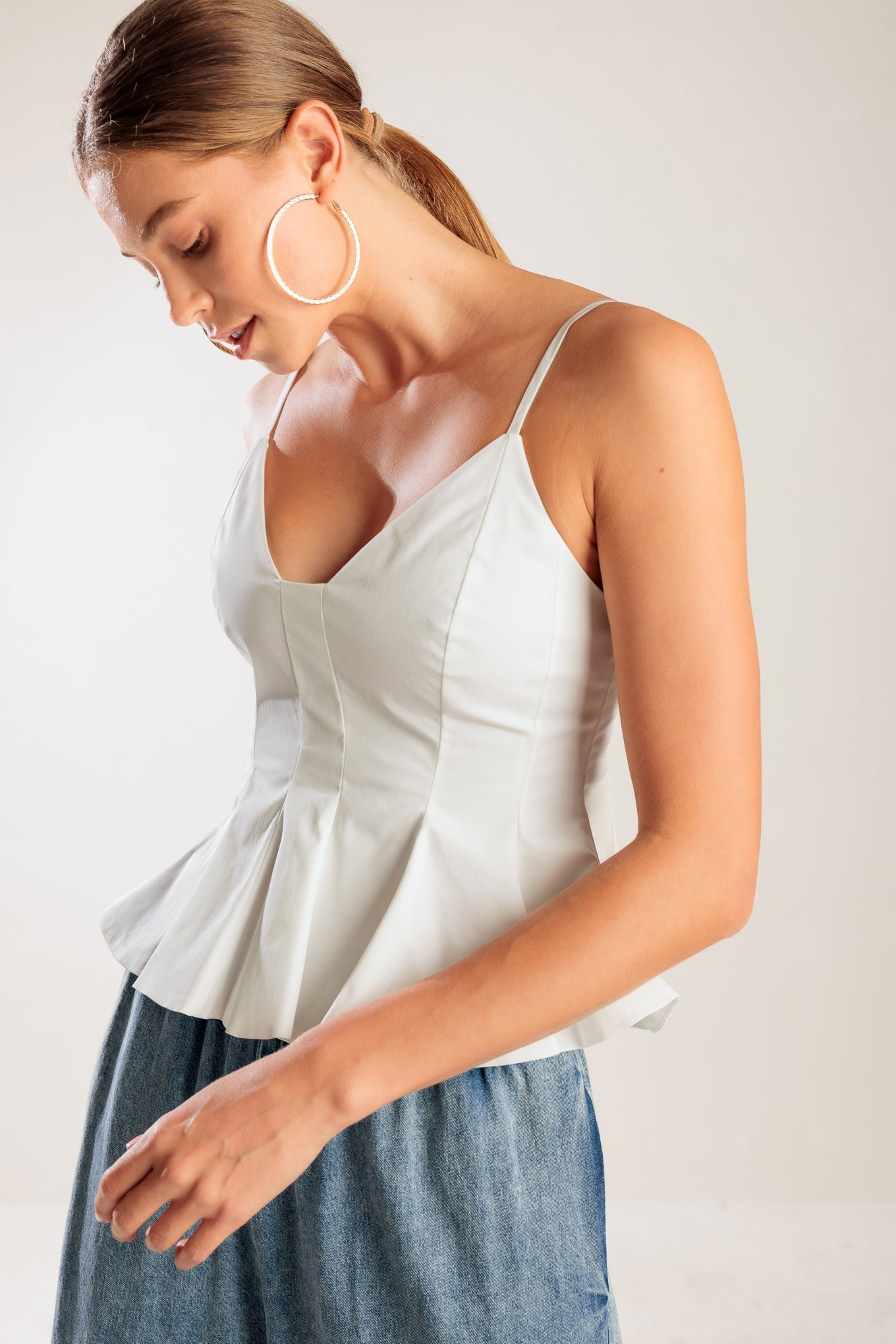 Its Perfect Timing Woven Cami Top Peplum With Back Zipper Flying Tomato