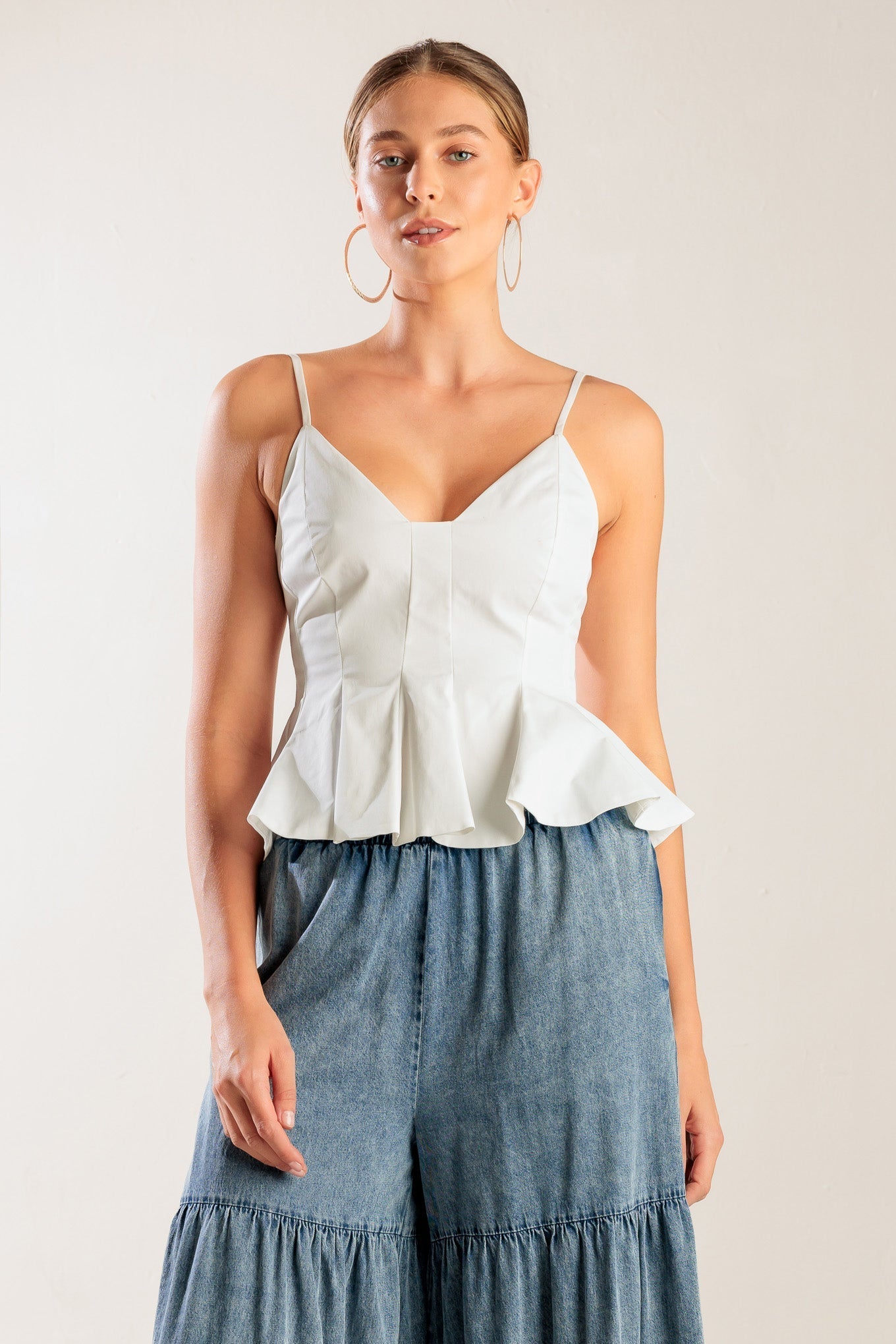Its Perfect Timing Woven Cami Top Peplum With Back Zipper Flying Tomato