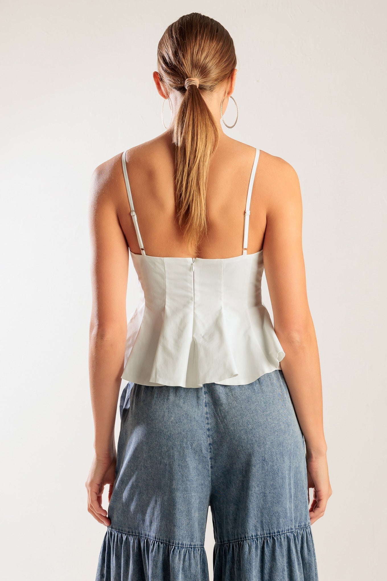 Its Perfect Timing Woven Cami Top Peplum With Back Zipper Flying Tomato