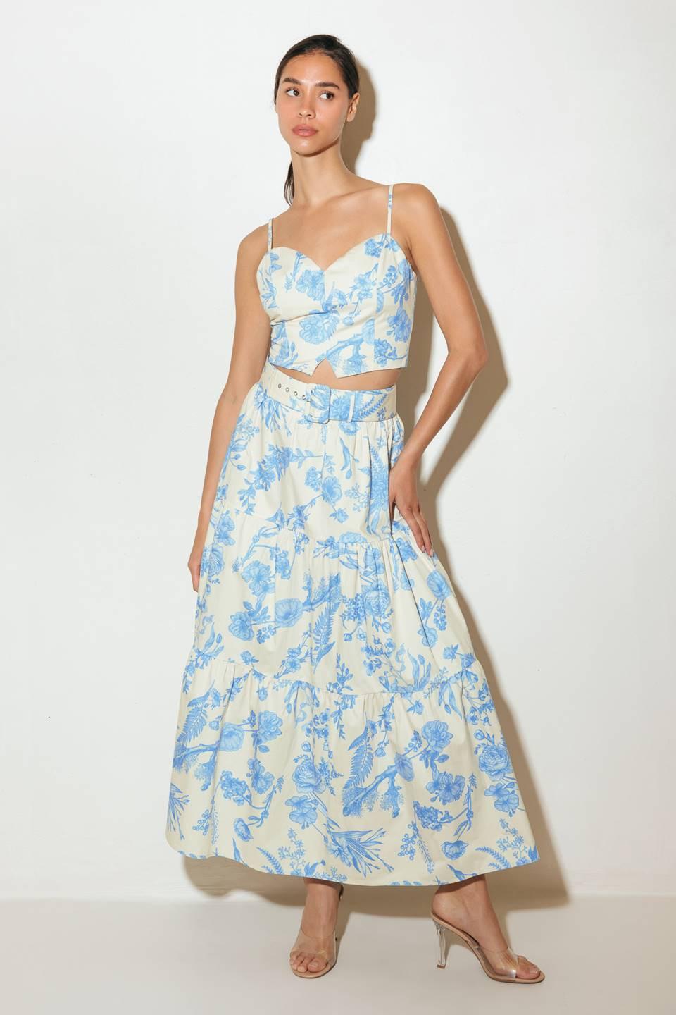 Flying Tomato Urban Charm Woven Cami Top and Skirt Set, highlighting the flattering silhouette and woven texture.