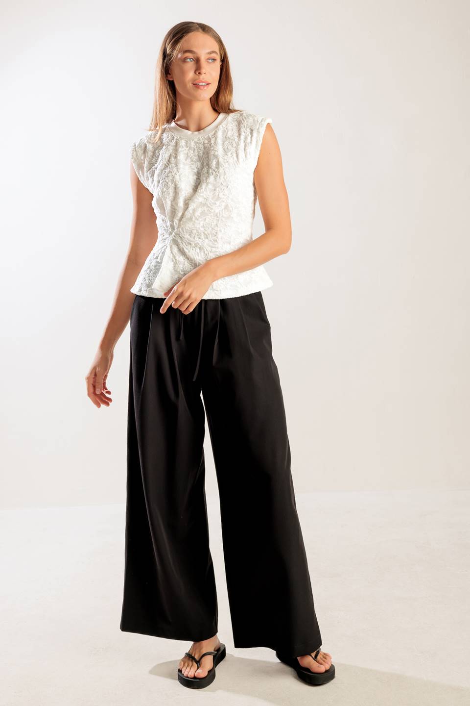 HIDDEN SMILES WHITE WOVEN LACE TOP Flying Tomato