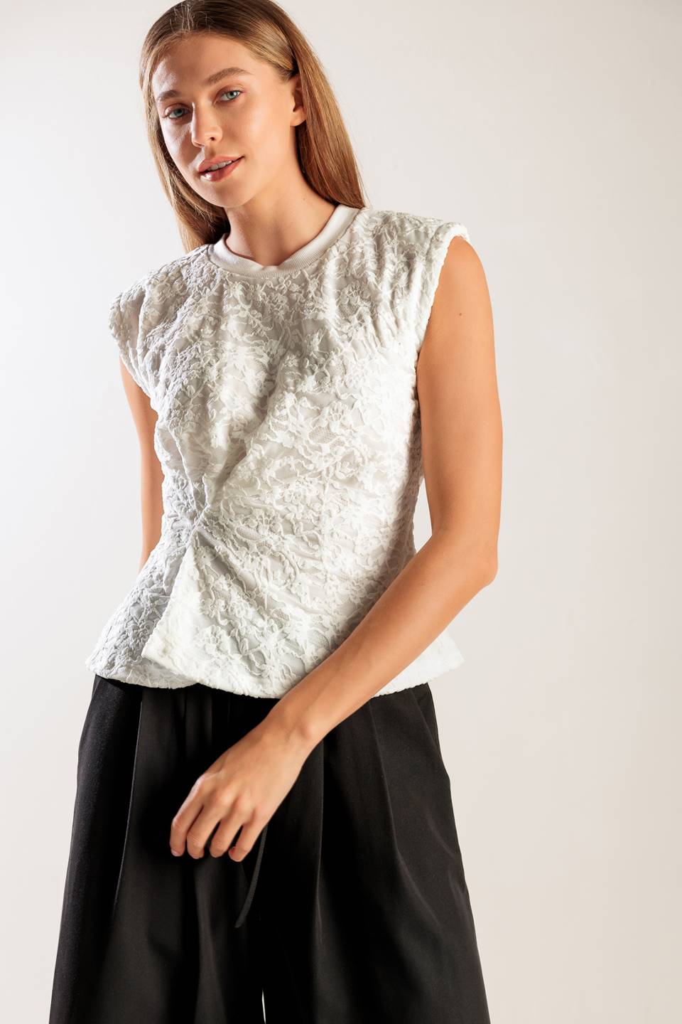 HIDDEN SMILES WHITE WOVEN LACE TOP Flying Tomato