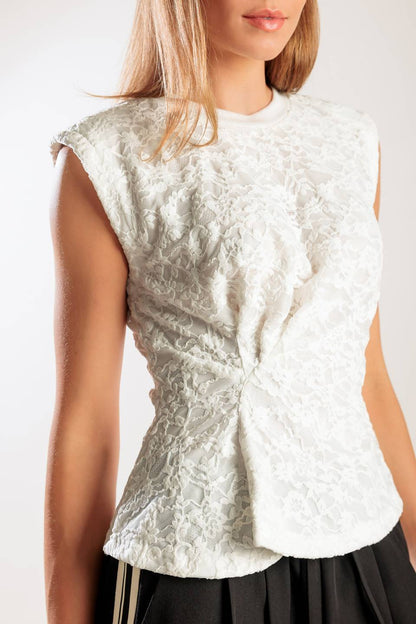 HIDDEN SMILES WHITE WOVEN LACE TOP