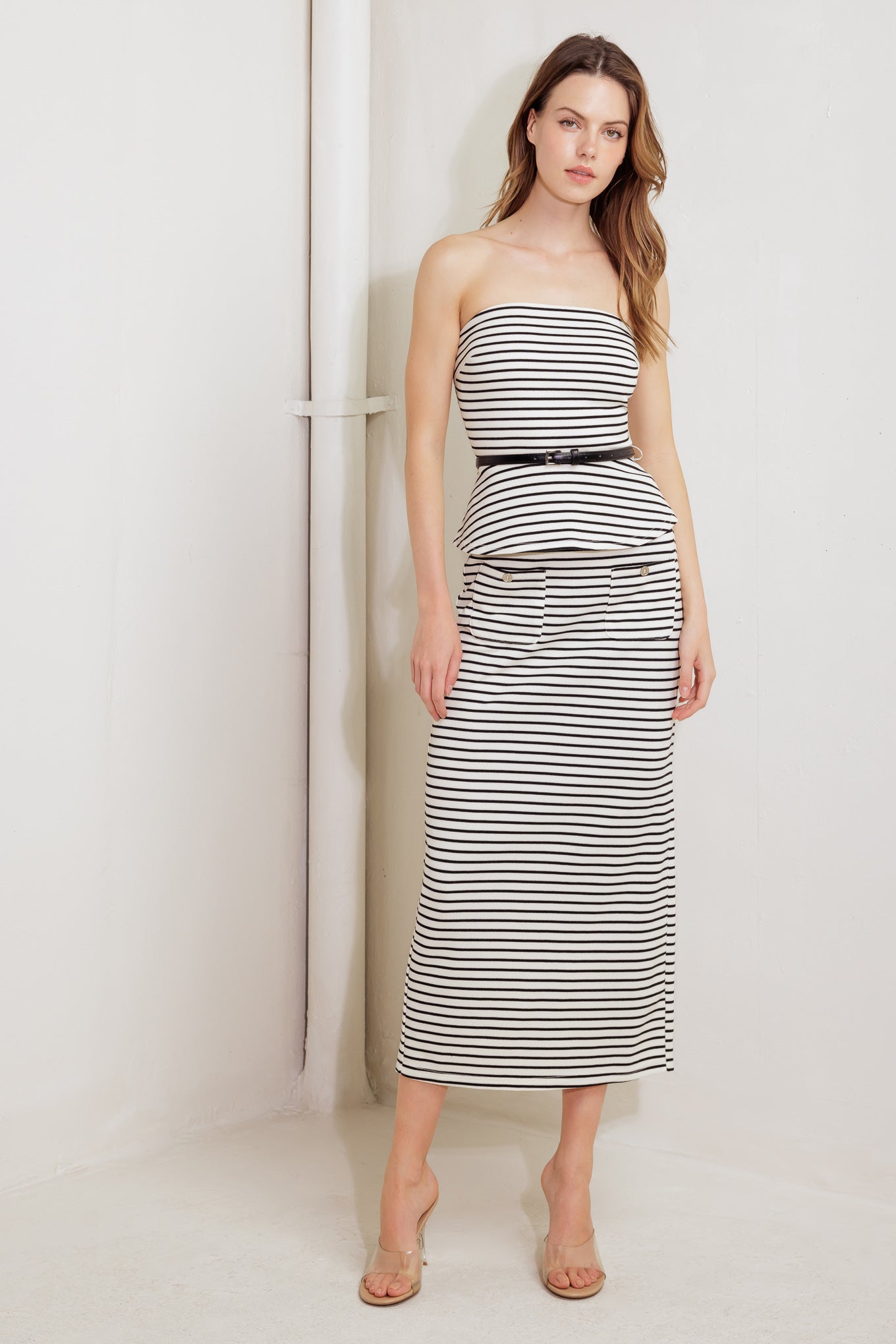 WINDING PATH STRIPED WOVEN TUBE TOP Flying Tomato