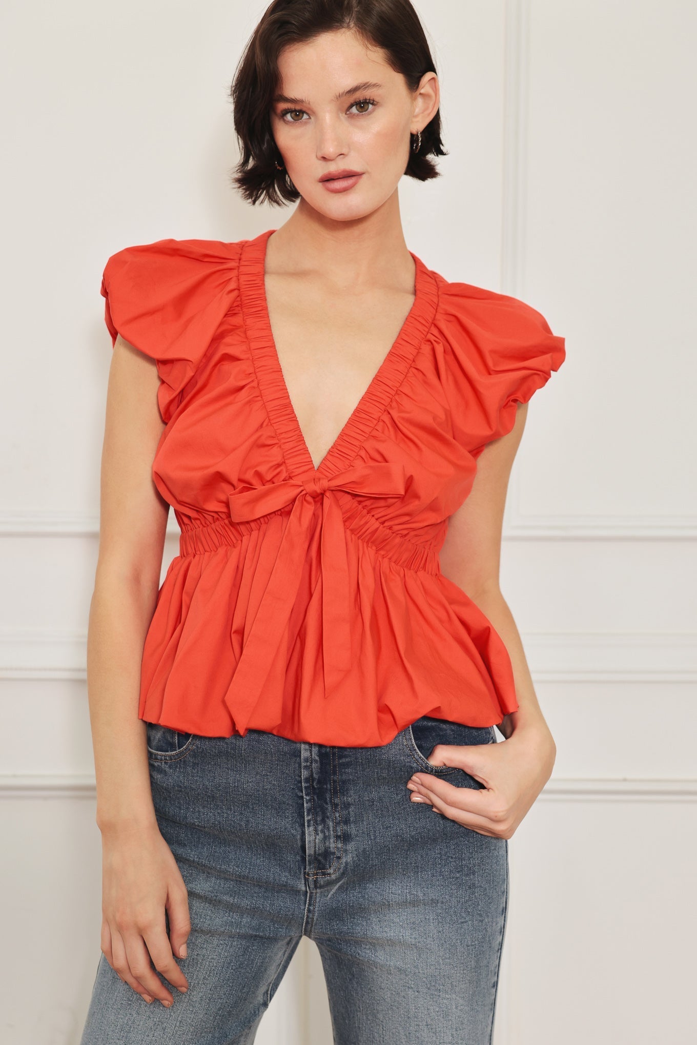 SCARLET COUNTRY GIRL WOVEN TOP Flying Tomato