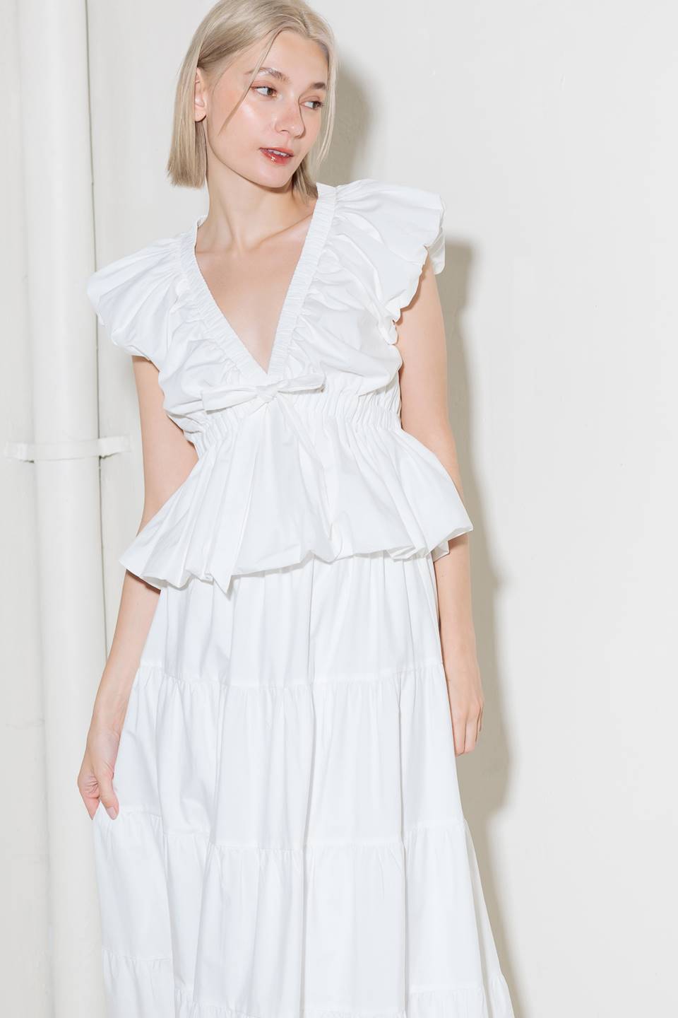SLOW DOWN IN WHITE WOVEN TOP