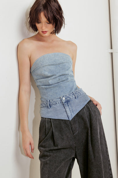 URBAN BONED CORSET DENIM BODYSUIT