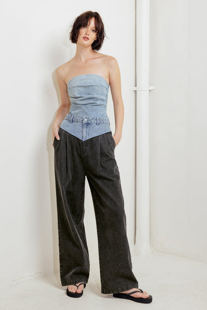 URBAN BONED CORSET DENIM BODYSUIT